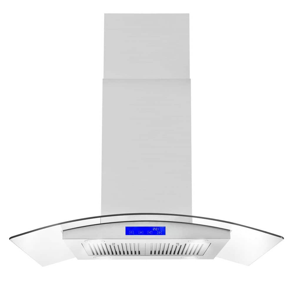 Cosmo 36 in. Ducted Island Range Hood in Stainless Steel with LED Lighting and Permanent Filters, Silver