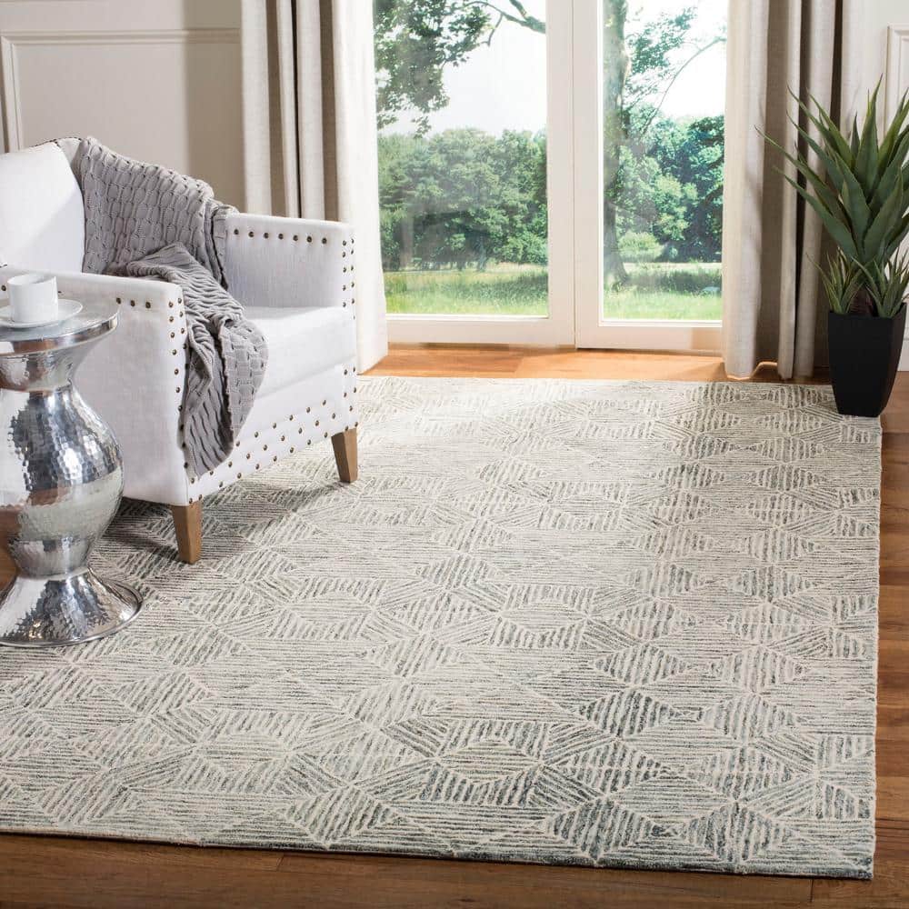 Lush Abstract Light Green Hand-Tufted Wool Area Rug 4' x 6'