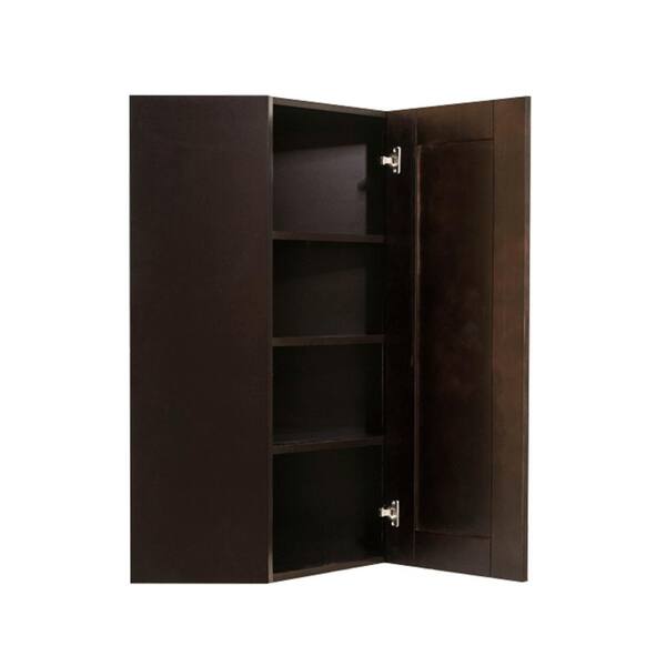 LIFEART CABINETRY Anchester Assembled 24x30x12 in. Wall Diagonal Corner Cabinet with 1 Door 2 Shelves in Dark Espresso