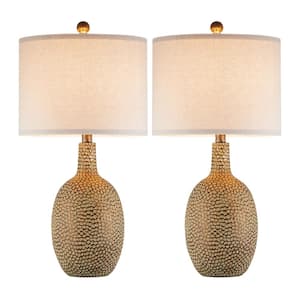 23.75 in. Hammered Brass Standard Table Lamp Set and LED Bulbs (Set of 2)