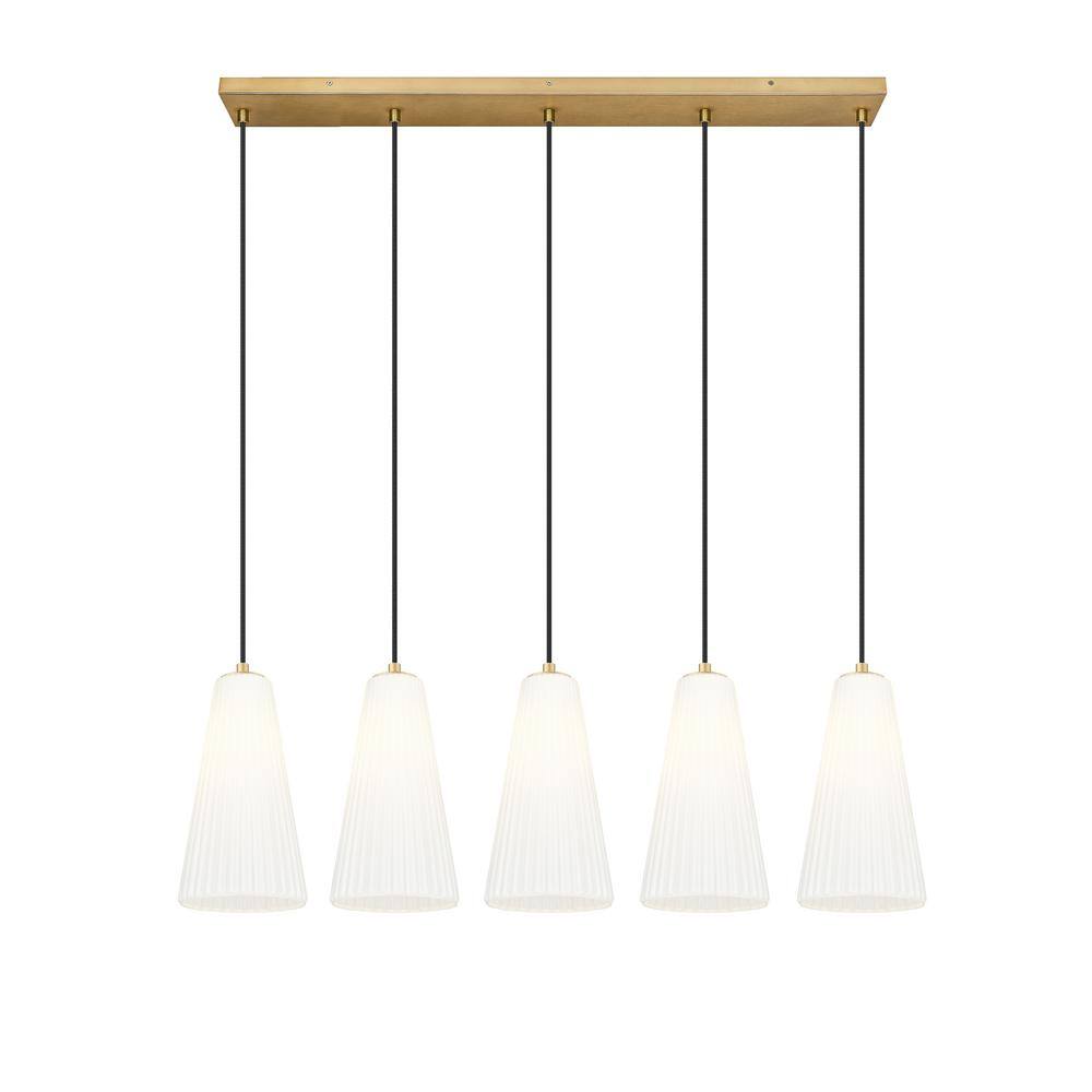 Modern Gold and Nickel 5-Light Linear Chandelier with Frosted Glass Shades