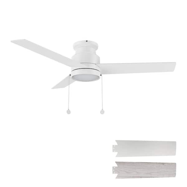 Rowan 52 in. Indoor White Flush Mount Standard 3-Speed DC Ceiling Fan with Dimmable LED and Pull Chain