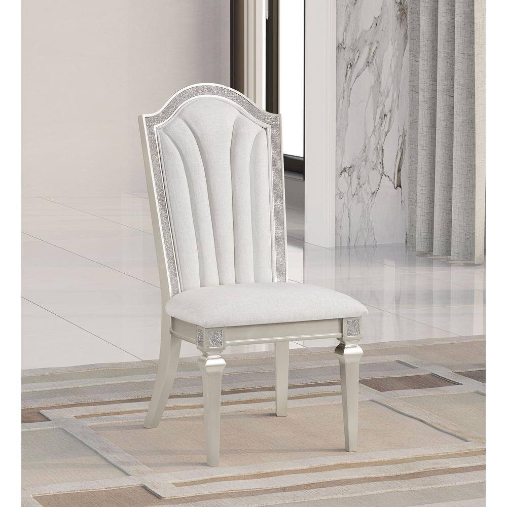 Evangeline Ivory and Silver Oak Upholstered Side Chair Set