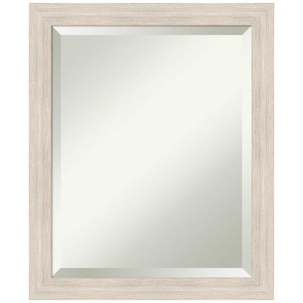 Amanti Art Hardwood Whitewash Narrow 19 in. W x 23 in. H Wood Framed Beveled Wall Mirror in White