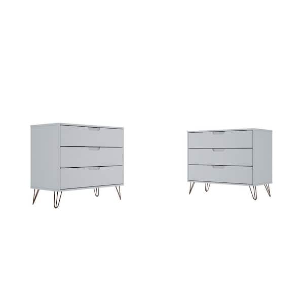 Manhattan Comfort Rockefeller 3-Drawer White Dresser (Set of 2)