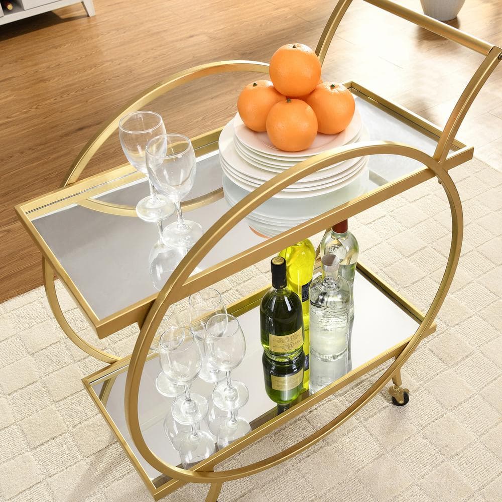 Odessa Gold Metal Bar Cart with Glass Shelves