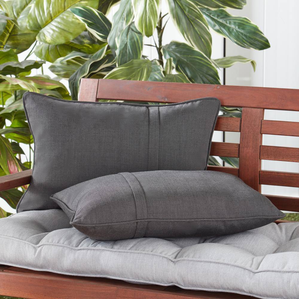 Coal Sunbrella Pleated Outdoor Throw Pillow Set, 21x14"