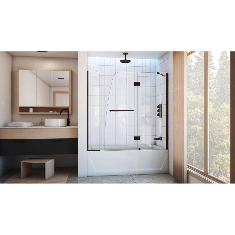 Aqua Frameless Glass Tub Door with Oil Rubbed Bronze Finish