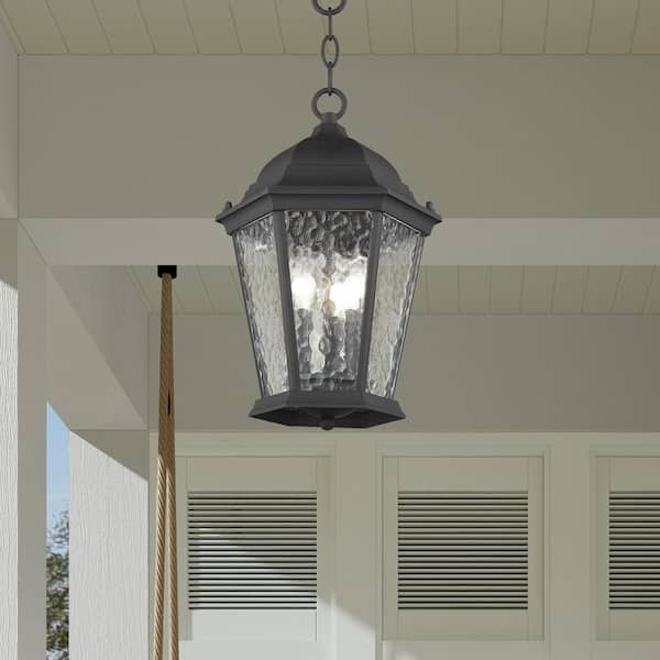 Hathshire 3 Light Textured Black Outdoor Pendant Lantern