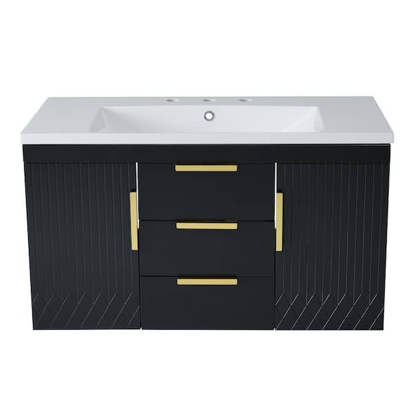 36 in. Single Sink Wall-Mounted Black Bath Vanity with White Cultured Marble Top Unassembled