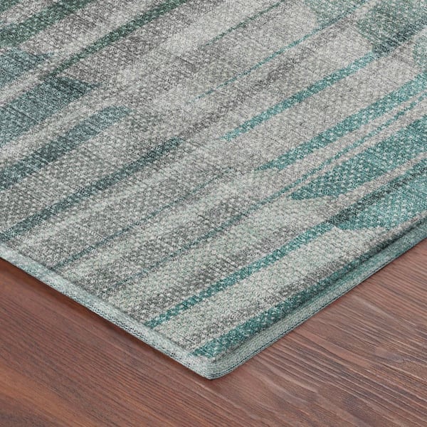 Mayfield Premium Machine Washable Abstract AMF2271 Teal 3 ft. x 5 ft. Area Rug