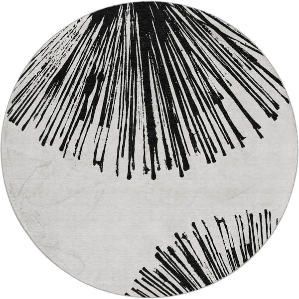 Dream Shag Premium Machine Washable Abstract ADS642 Black 8 ft. x 8 ft. Round Rug