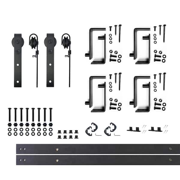 HOMACER 5 ft./60 in. Black Rustic Double Track Bypass U-Shape Sliding Barn Door Hardware Kit - Classic Design Roller