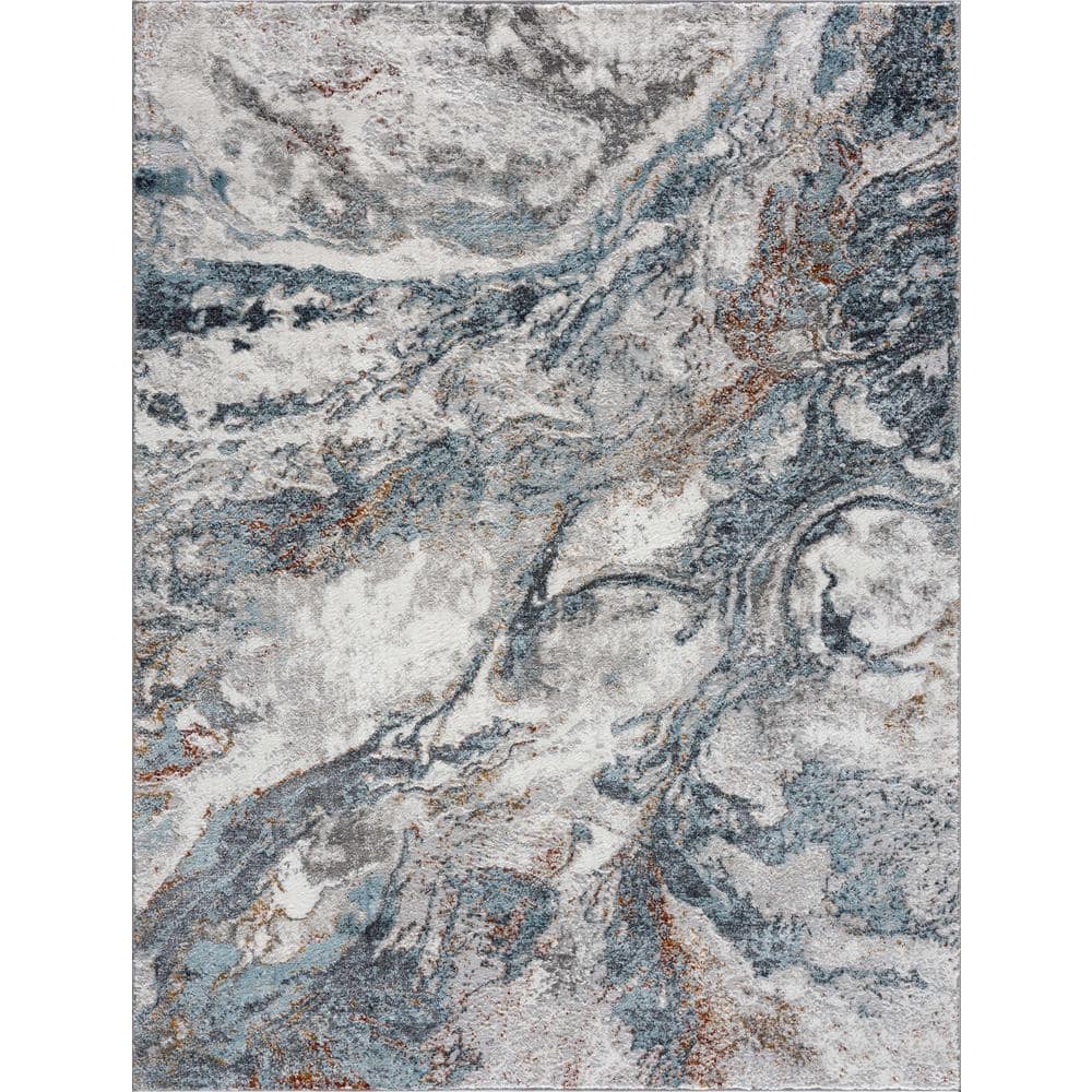 Liverpool Blue and Gray Abstract Medium Pile Area Rug