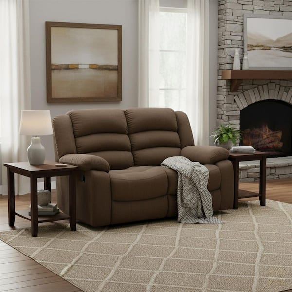 AC Pacific Bill 60 in. Brown Polyester 2-Seater Reclining Loveseat with Square Arms
