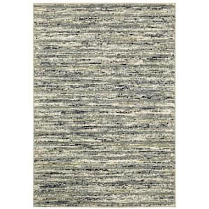 Sienna Blue/Green 8 ft. x 10 ft. Industrial Abstract Distressed Striped Polypropylene Indoor Area Rug