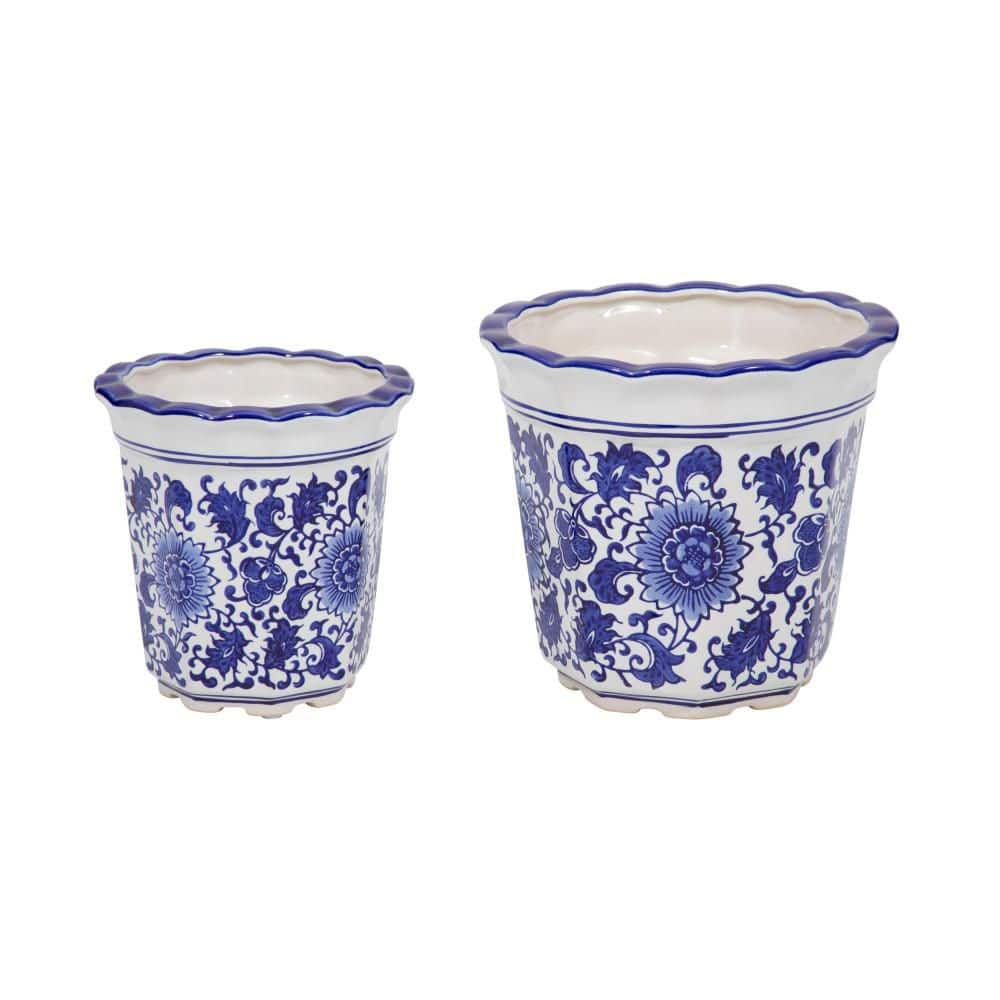 6 in. and 8 in. Blue/White Round Ceramic Chinoiserie Decorative Pot Planters (Set of 2) price history on PriceWatchPro