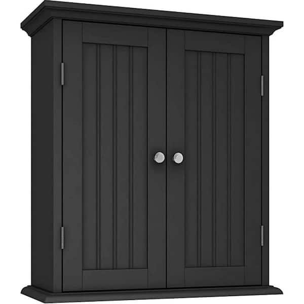 Unbranded 24 in. W x 8.8 in. D x 21.1 in. H Bathroom Storage Wall Cabinet in Black with 2-Doors and Adjustable Shelves