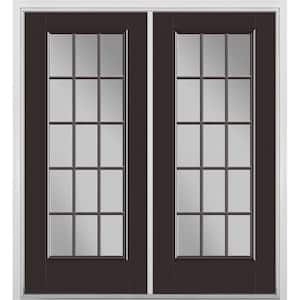 72 in. x 80 in. Willow Wood Fiberglass Prehung Right-Hand Inswing 15-Lite Clear Glass Patio Door in Vinyl Frame