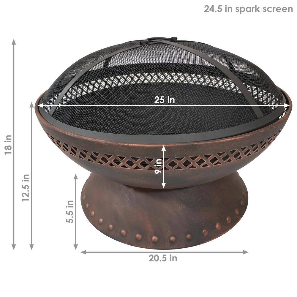 25-Inch Black Steel Wood Burning Fire Pit with Spark Screen