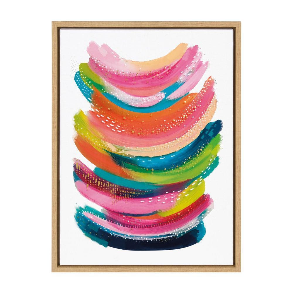 Bright Abstract Colorful Brushstrokes Canvas Wall Art, 18x24 Natural