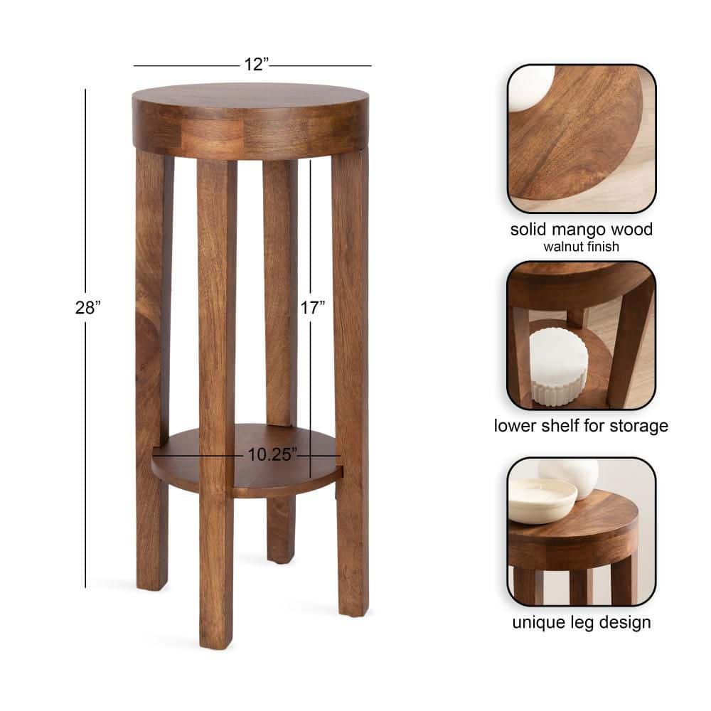 Talcott 12 in. Walnut Brown Round Solid Wood End Table - thumbnail 4