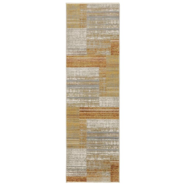 AVERLEY HOME Brooker Rust/Gold 2 ft. x 8 ft. Distressed Geometric Stripe Recycled PET Yarn Indoor Runner Area Rug