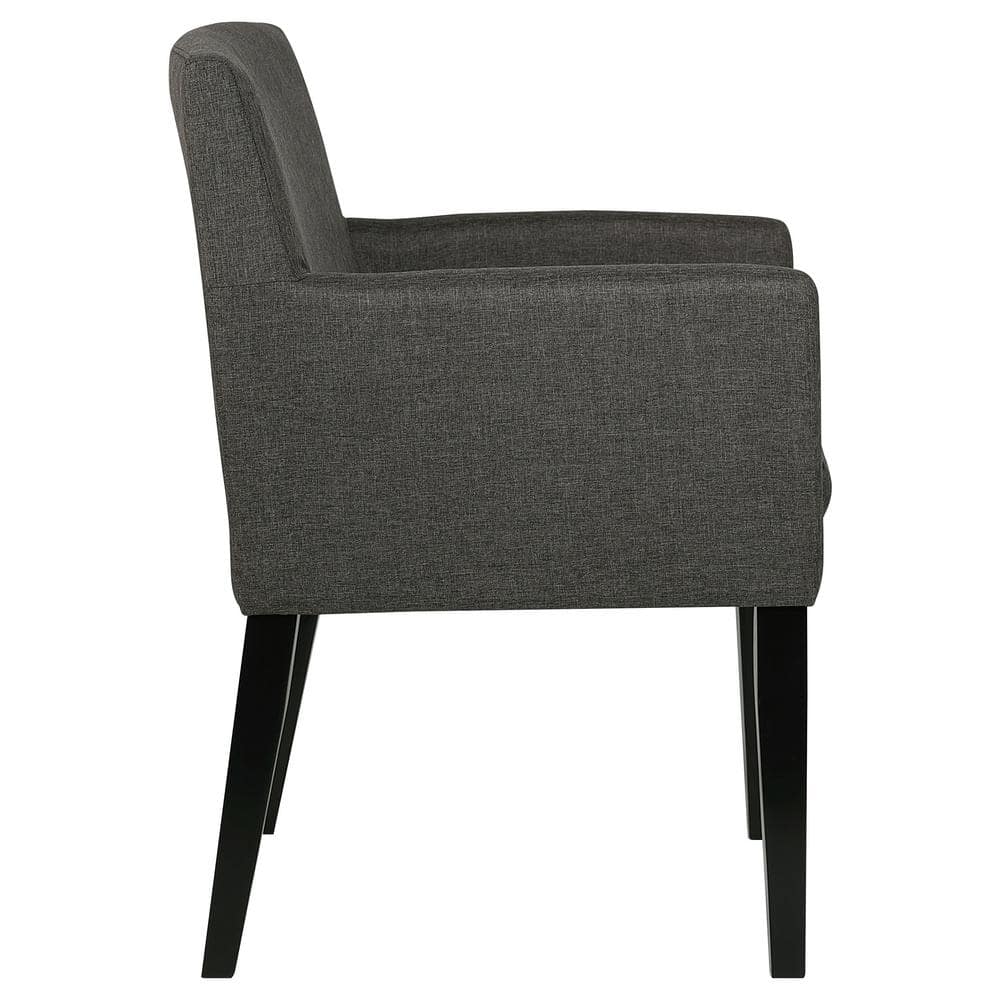 Charcoal Gray Upholstered Arm Chair with Black Wood Legs, Set of 2