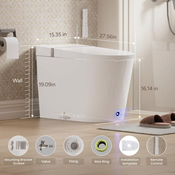 Comfort Fit Elongated Bidet Toilet 1.28GPF in White with Wider Heated Seat, Warm Wash, Night Light, Auto Flush
