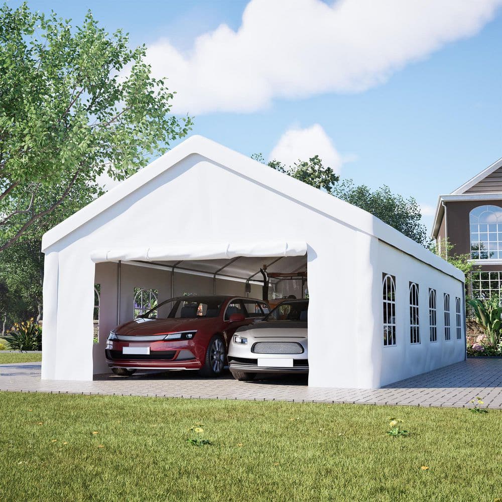 16 ft. W x 32 ft. D x 11 ft. H White Portable Metal Carport Canopy