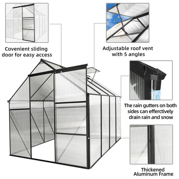 a 6 ft. W x 8 ft. D Aluminum Polycarbonate Walk-in Greenhouse