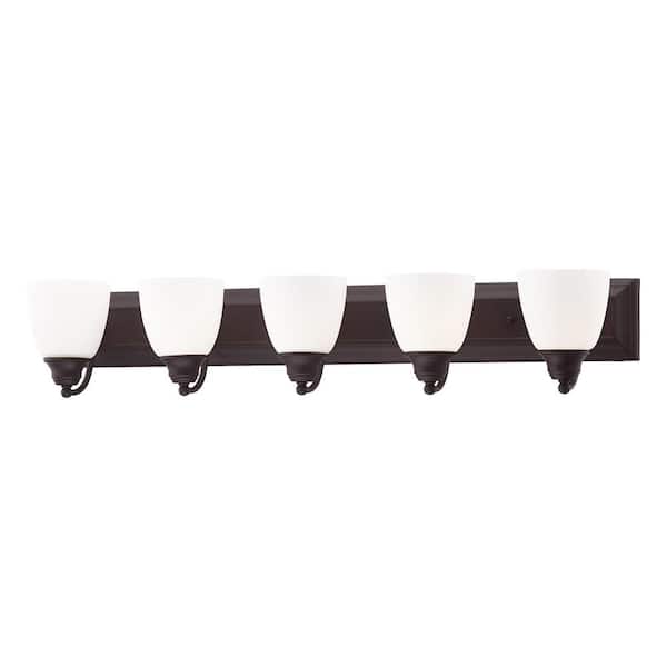 Livex Lighting Fairbourne 36 in. 5-Light Bronze Vanity with Satin Opal White Glass