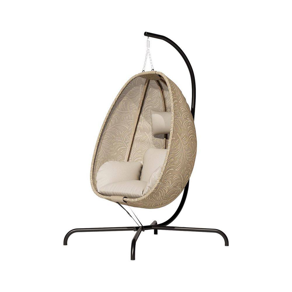 44in. 1-Person Black Textilene Patio Swing Egg Chair with Steel Stand and Beige Cushion for Outdoor, Indoor price history on PriceWatchPro