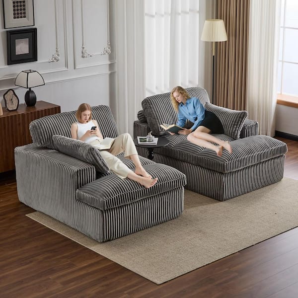 82.68 in. W Square Arm Corduroy Square Sectional Sofa in. Grey with Compressed, Chaise Loveseat, No Assembly Required