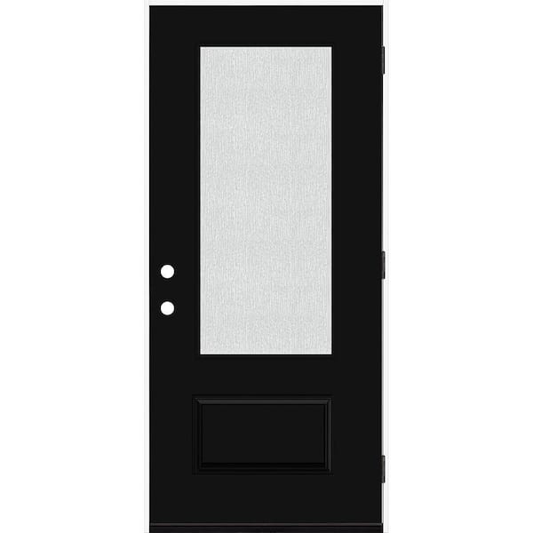 Steves & Sons Legacy 36 in. x 80 in. 3/4 Lite Rain Glass LHOS Black Finish Fiberglass Prehung Front Door