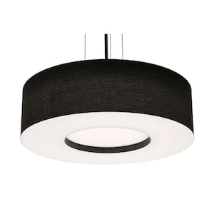 42-Watt 1-Light Black, White Shaded Integrated LED Pendant-Light with Fabric Shade