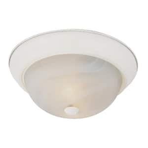 Browns 13 in. 2-Light CFL White Flush Mount Ceiling Light Fixture with White Marbleized Glass Shade