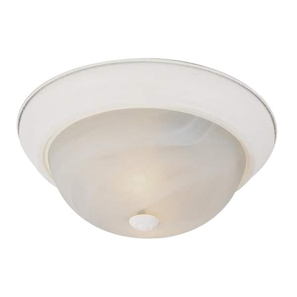 Bel Air Lighting Browns 13 in. 2-Light CFL White Flush Mount Ceiling Light Fixture with White Marbleized Glass Shade