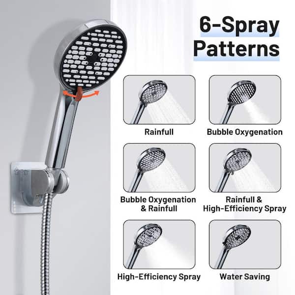 Rainfall Shower Head Combo 6-Spray 12 in. Wall Mount Dual Shower Heads and Handheld Shower Head with 1.8 GPM in Chrome