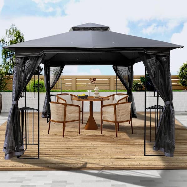 10 ft. x 10 ft. Grey Top Outdoor Patio Gazebo Canopy Tent with Ventilated Double Roof And Mosquito net (Gazebo)