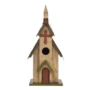 11.75 in. H Distressed Solid Wood Church Birdhouse(KD)