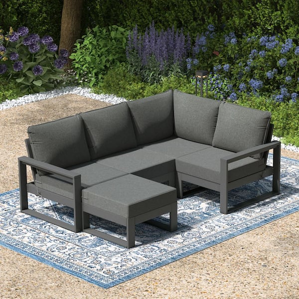 Endless Gray Frame with Gray Cushions Outdoor 5-Piece All Weather Plastic Deep Seating Patio Conversation Set Ottoman