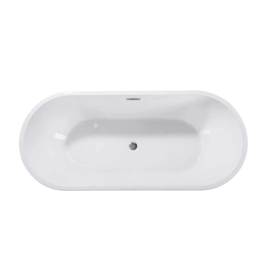 59 in. x 30 in. Acrylic Freestanding Soaking Bathtub with Center Drain in B