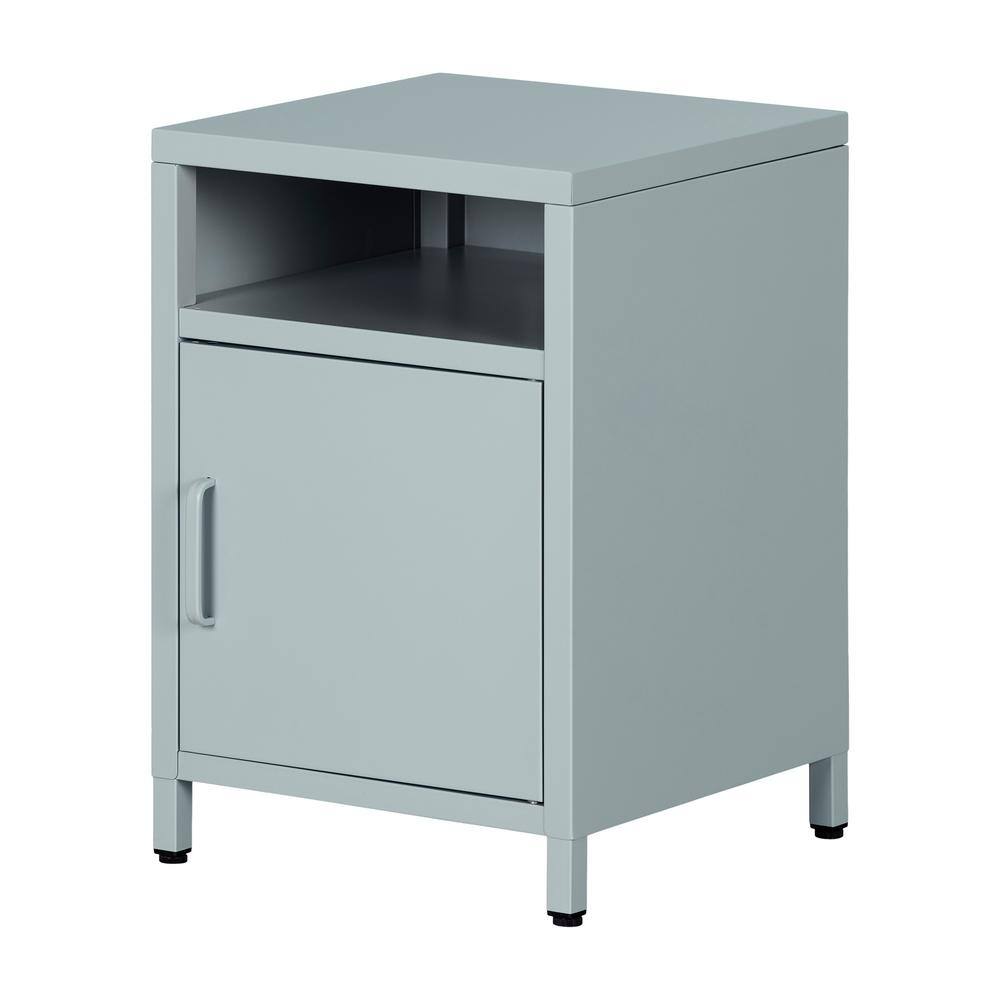Light Blue Metal 1-Door Nightstand with Open Shelf