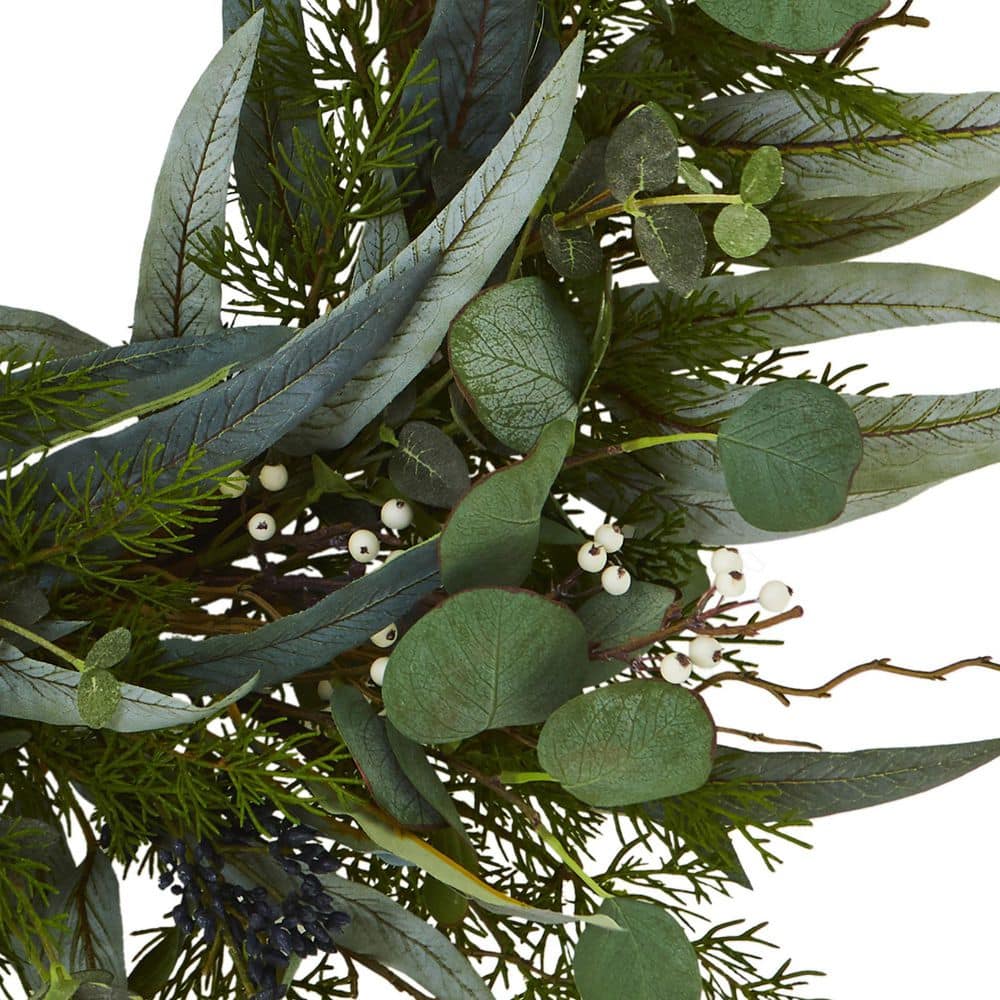 24" Green Artificial Eucalyptus and Mixed Greens Wreath