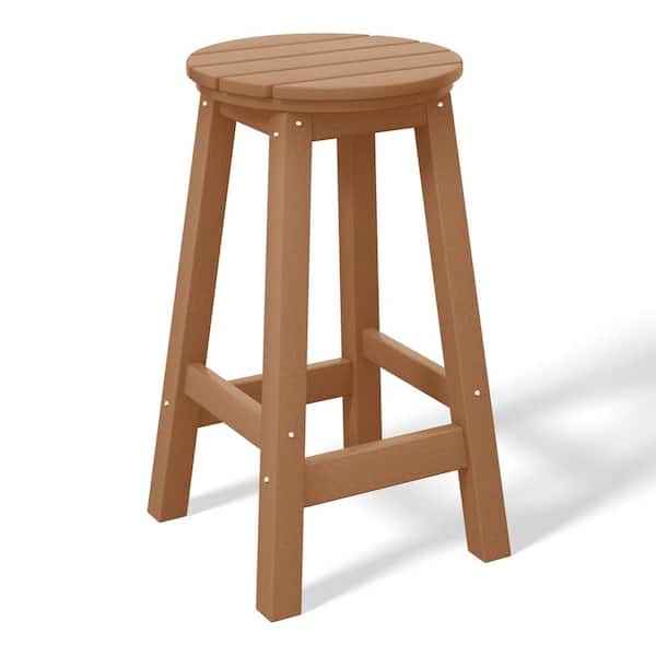 WESTIN OUTDOOR Laguna 24 in. Round HDPE Plastic Backless Counter Height Outdoor Dining Patio Bar Stool in Teak