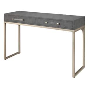 16 in. Gray Rectangle Wood Top Console Table with Two Drawers and Metal Base