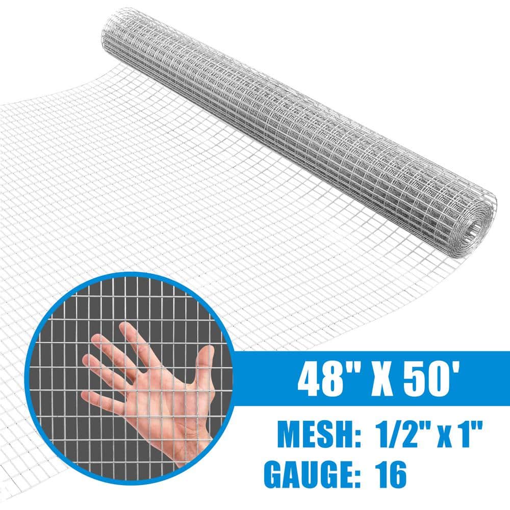 Galvanized Welded Wire Fence Roll, 4 ft x 50 ft, 16-Gauge