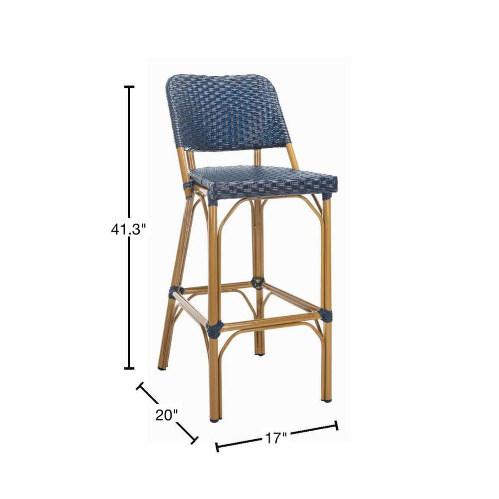 Tropical Chic Black PE Rattan High Back Bar Stool 17"x20"x41"