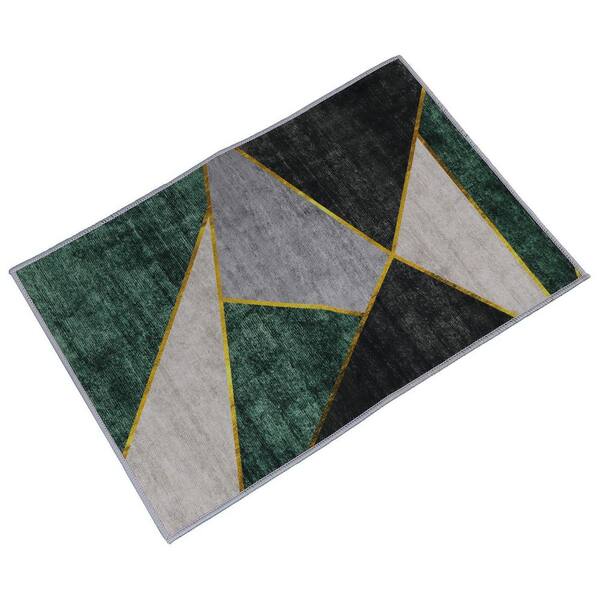 Huluwat Light Grey and Green 4 x 5.3 ft. Cotton Rectangle Area Rug for